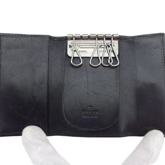 GUCCI Key Case Logo Plate Leather Authentic Used - Picture 7 of 7